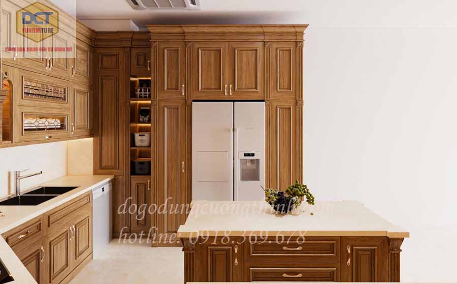 Mẫu tủ bếp gỗ gõ đỏ TB51 thiết kế kịch trần